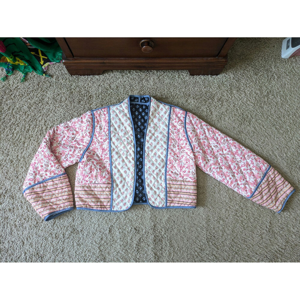 Reversible Quilted Jacket Womens M/L Pink-Blue Floral Paisley Whimsical Cottage - Picture 11 of 12